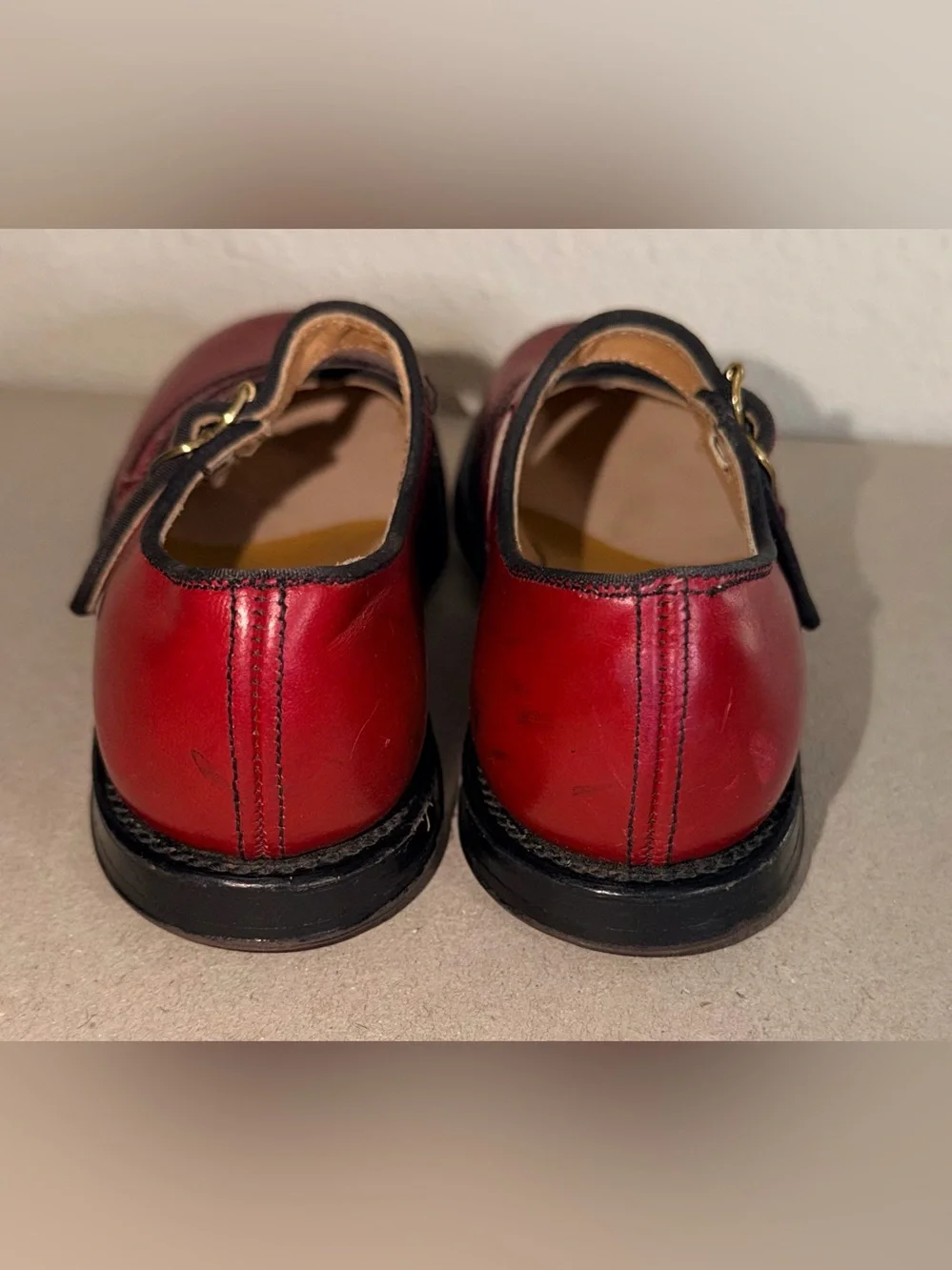 Buster Brown Vintage Girls Red Leather Mary Jane Shoes Gold Buckle Size 9